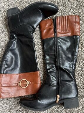 Nautica Black and Brown Two-Tone Knee Boots